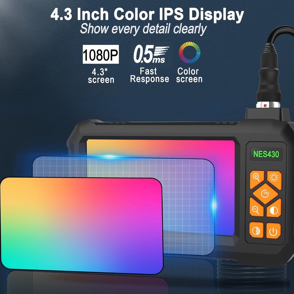 4. 3" IPS HD Borescope Camera with High-Quality 1080P Lens and Bright Headlight for Automotive and House Pipe Inspection