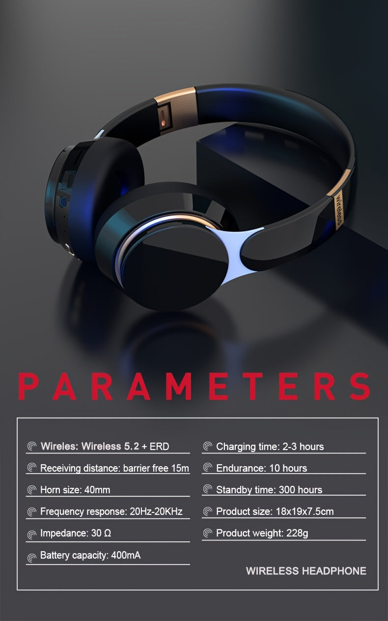 07S Wireless Gaming Headset with Surround Sound, Foldable Design & Large Battery - Wireless/Wired/TF/Radio Modes, USB-C Charging, Compatible with PC, PS4, Mobile - Noise Isolating Closed-Ear Headphones for Sports, Video, Gami