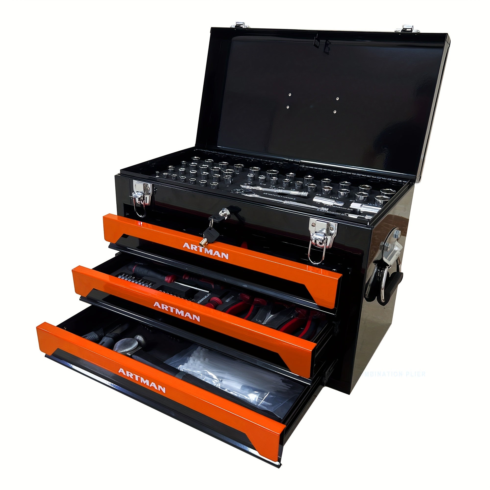 239/439pcs Mechanic'S Tool Collection, Home Tool Kit Featuring a Sturdy 3-Drawer Metal Storage Box, Portable Toolbox Suitable for Home And Automotive Repairs.