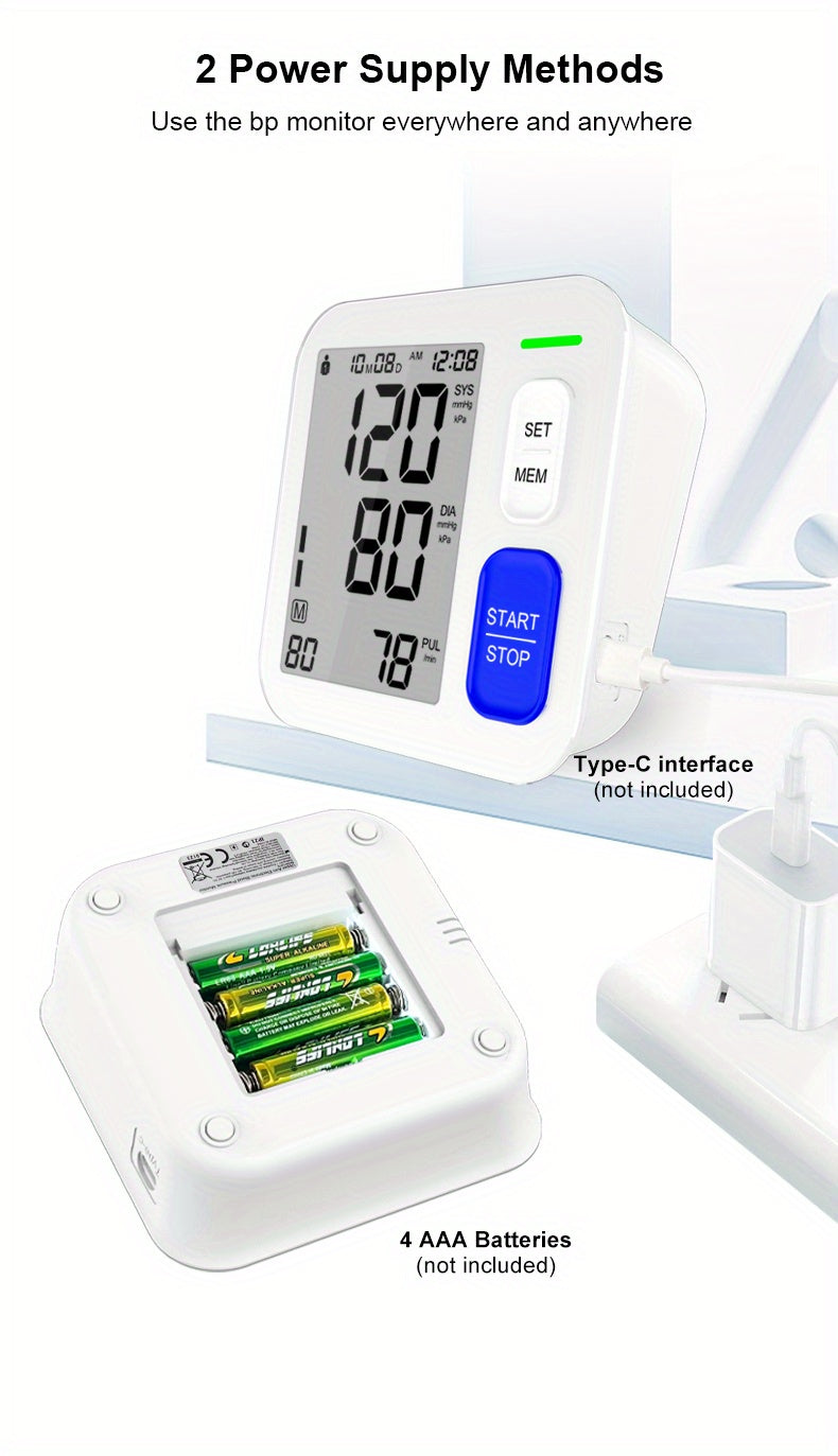(Without Battery) Blood Pressure Monitor, Sphygmomanometer, Super Large Cuff Upper Arm, BP Cuff Automatic Upper Arm, With 8.66-16.54inch Wide Wide Cuff, 180 Sets Of Household Reading Memory, Indicator Light Prompt