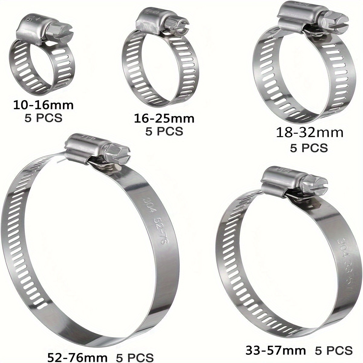 25pcs Heavy-Duty 304 Stainless Steel Hose Clamp Assortment Kit with Adjustable Worm Gear Screw Clamps (25/64” to 2-3/4”, 10-76mm) for Plumbing, Automotive, Fuel Lines, Radiator, Tubes -  Pipe Clamps for DIY & Professional