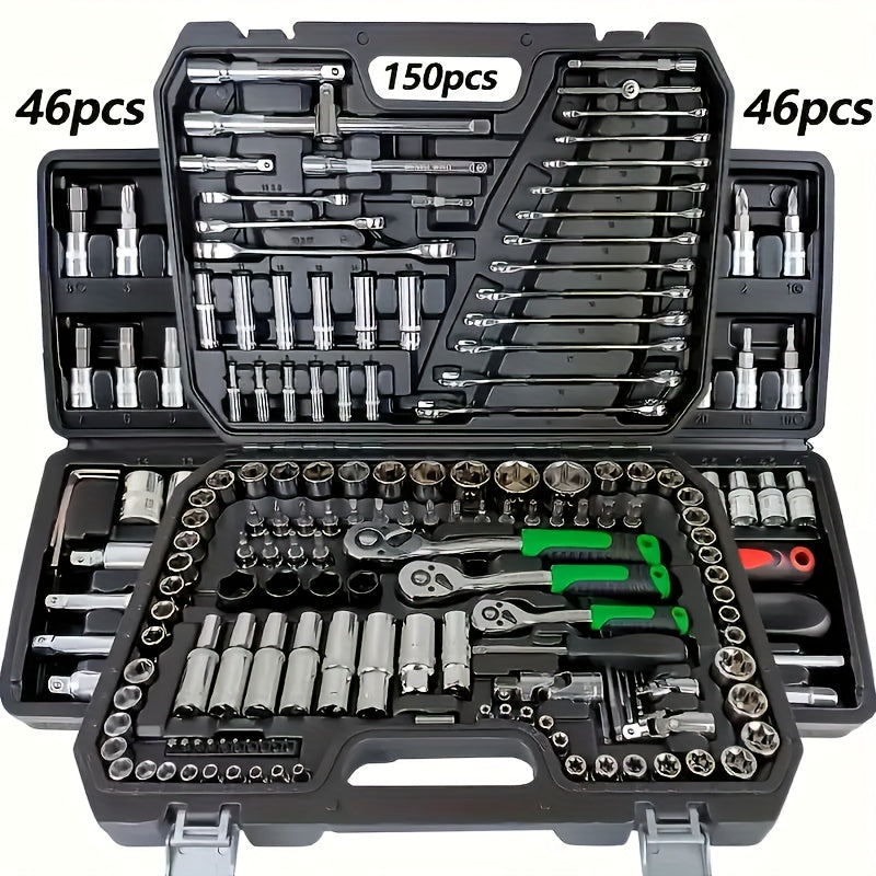 46/150pcs Upgraded Version Premium Quality Auto Repair Tool Set, Home Repair Tool Set, Home Equipment Maintenance, Suitable for Both Automotive And Industrial Repair Multi-Function Tool Combination Set, Suitable for Motorcycl