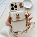 3D Cartoon Bear with Bowknot Mobile Phone Case, with Lanyard, Suitable for iPhone 16/15Promax/15/16plus/14 with Lanyard, Can be Carried Diagonally, 12/13promax Full Cover Soft Case 11 Protective Case Coin Wallet
