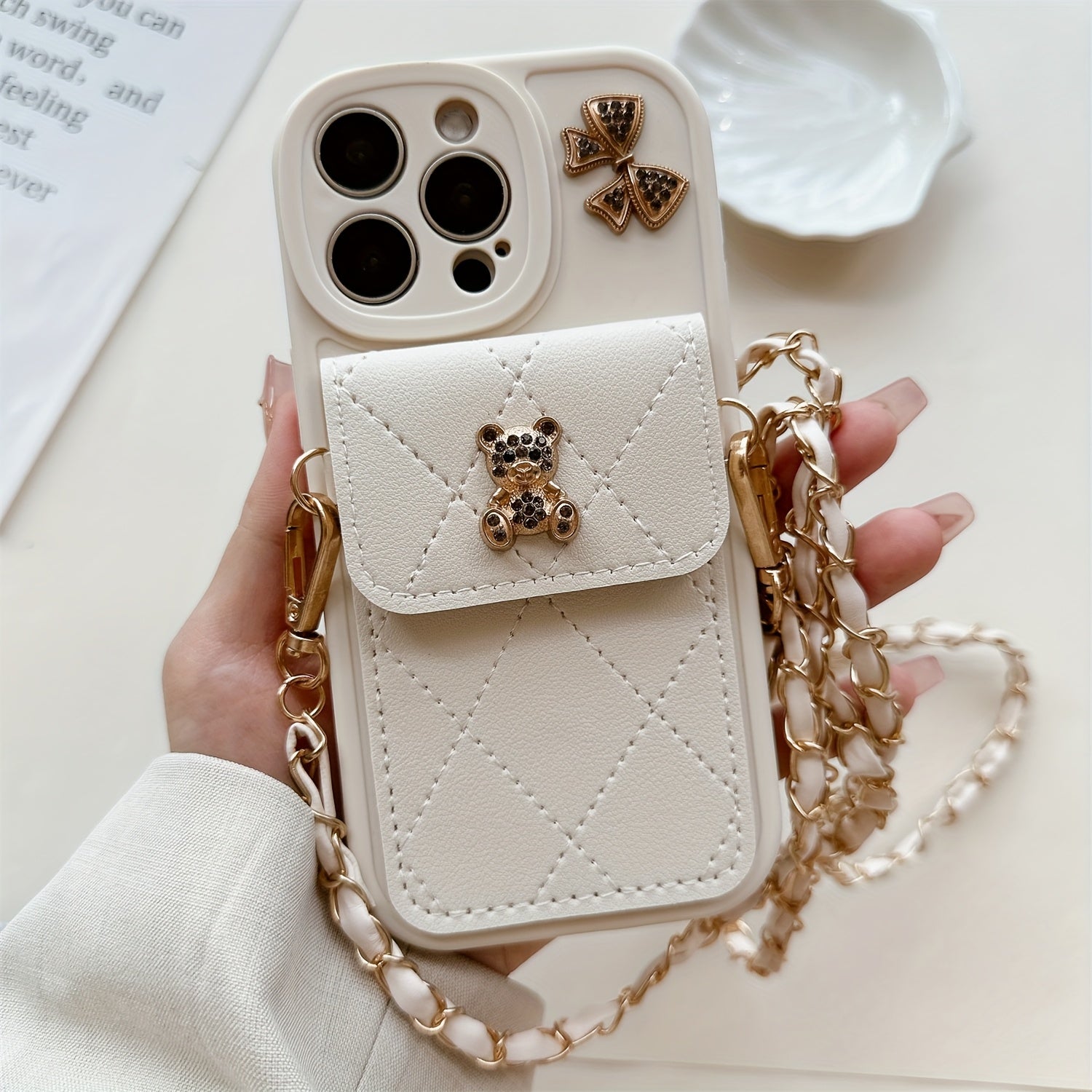 3D Cartoon Bear with Bowknot Mobile Phone Case, with Lanyard, Suitable for iPhone 16/15Promax/15/16plus/14 with Lanyard, Can be Carried Diagonally, 12/13promax Full Cover Soft Case 11 Protective Case Coin Wallet