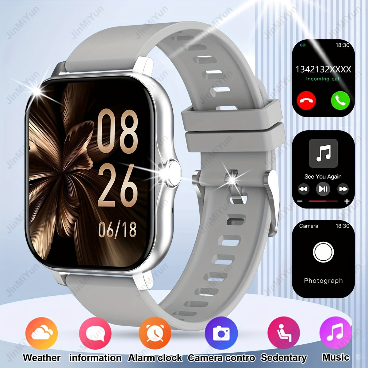 4.65cm Full Touch Screen Sports Smartwatch - Wireless Calling, Message Alerts, Multiple Sport Modes, Music Playback & Fitness Tracker - for Android & for iPhone