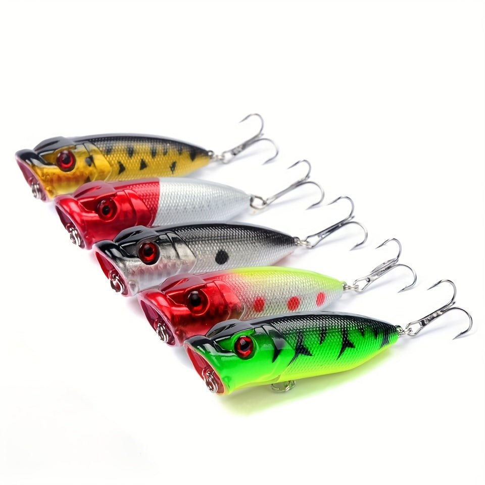 5pcs Premium Topwater Popper Fishing Lures - High-Quality Artificial Wobblers with 6# Hooks - Perfect for Catching Big Fish, 6.5cm/2.56inch, 12g, Hard Bait, Lifelike Action, Durable Construction, and Irresistible Colors