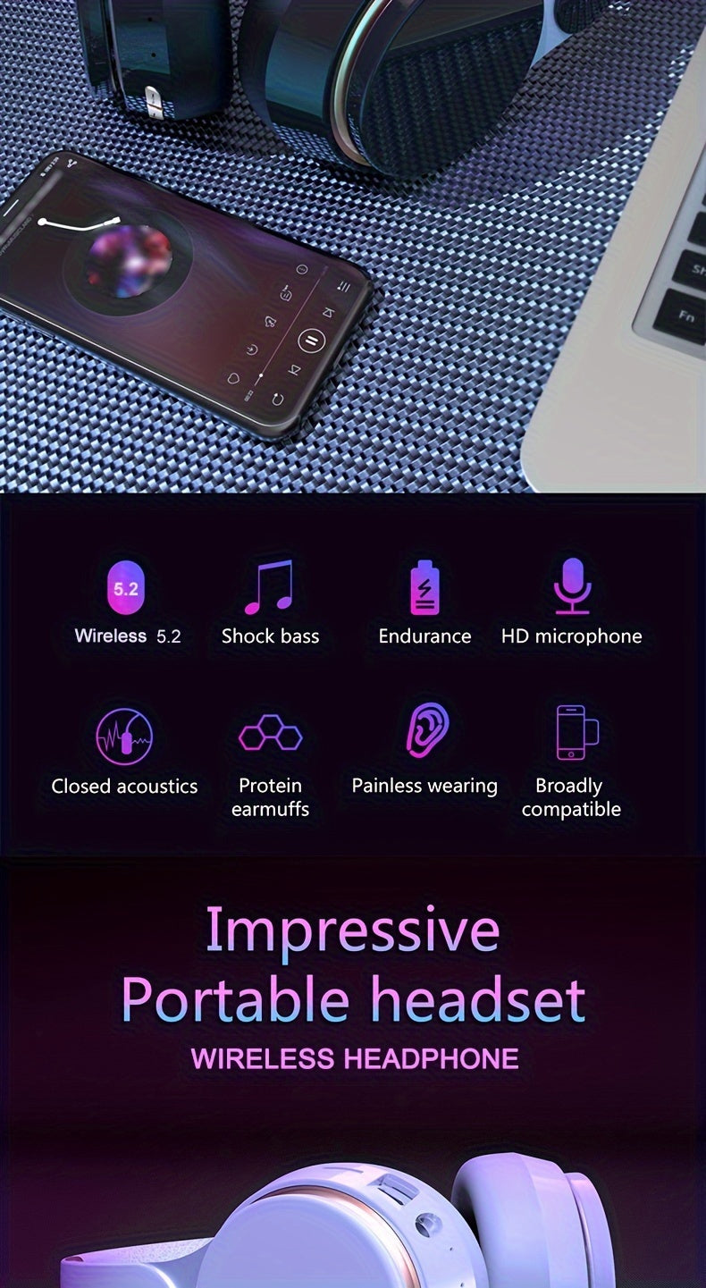 07S Wireless Gaming Headset with Surround Sound, Foldable Design & Large Battery - Wireless/Wired/TF/Radio Modes, USB-C Charging, Compatible with PC, PS4, Mobile - Noise Isolating Closed-Ear Headphones for Sports, Video, Gami