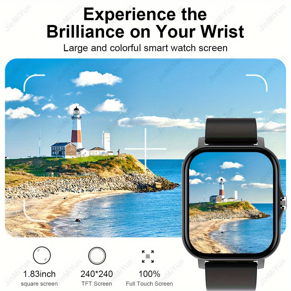4.65cm Full Touch Screen Smartwatch for Men & Women – Sports Outdoors Fitness Watch with Wireless Call & Message Alerts, Multiple Sports Modes, Remote Camera/Music, Activity Tracker, Compatible with Android & iPhone, Non-Wa