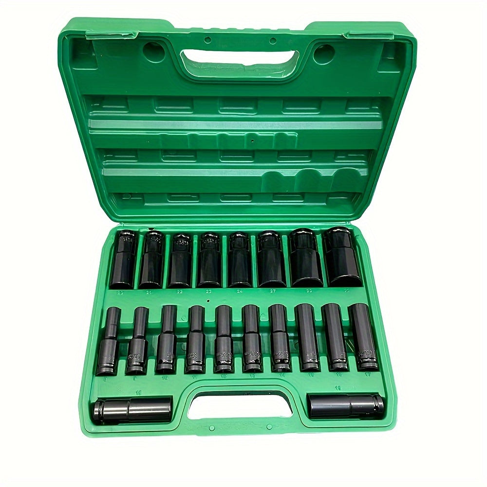 20pc Heavy-Duty Hex Impact Wrench Socket Set - 1/2 Drive, Chrome Vanadium Steel, Metric (8-32mm) Sizes, with Robust Plastic Toolbox - Perfect for Automotive Repair and DIY Projects