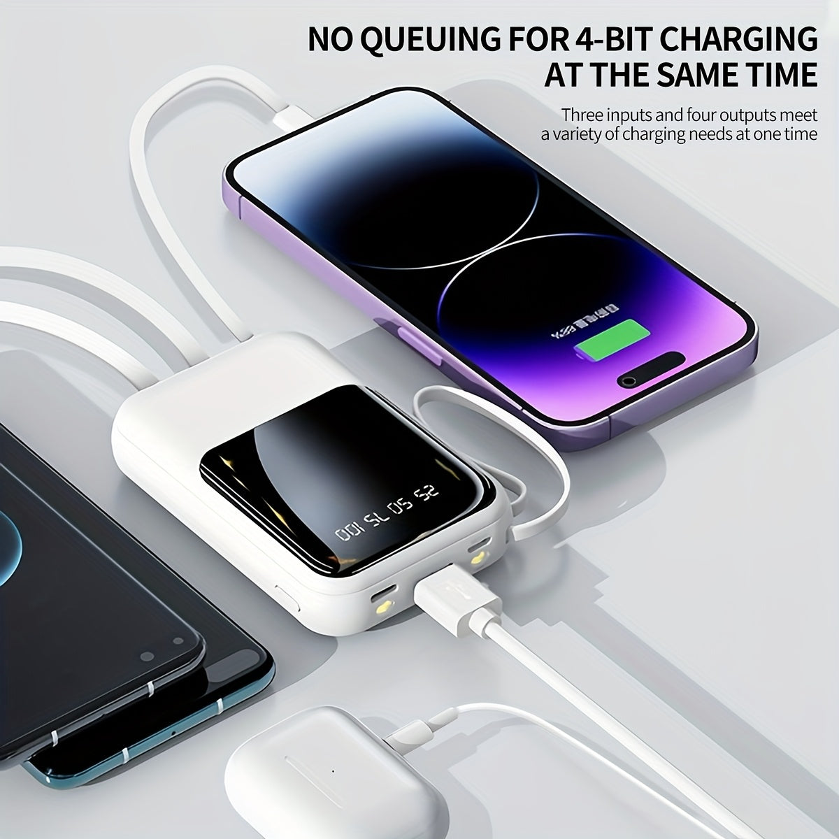 10000mAh Power Bank, 66W PD 3.0+QC 4.0 Fast Charging Portable Charger with Built-in Lightning & USB-C In&Out Cables, Battery Pack for iPhone 16/15/14 Series, Galaxy, iPad, AirPods, Portable Phone Charger, Onthego Power, Emerg