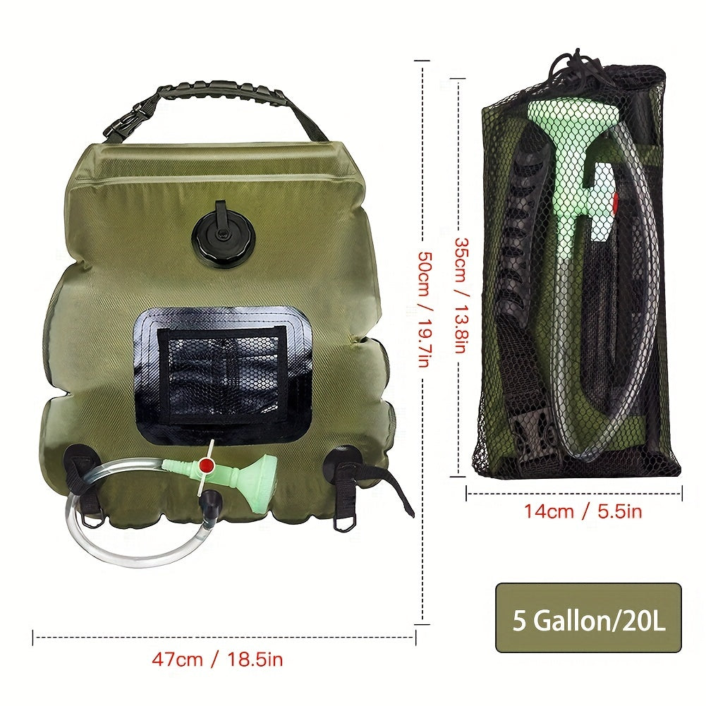 5 Gallon Solar-Powered Portable Shower Bag - Rapid Heating, Removable Hose & Adjustable Showerhead for Ultimate Outdoor Hygiene on Camping, Hiking, Beach Trips