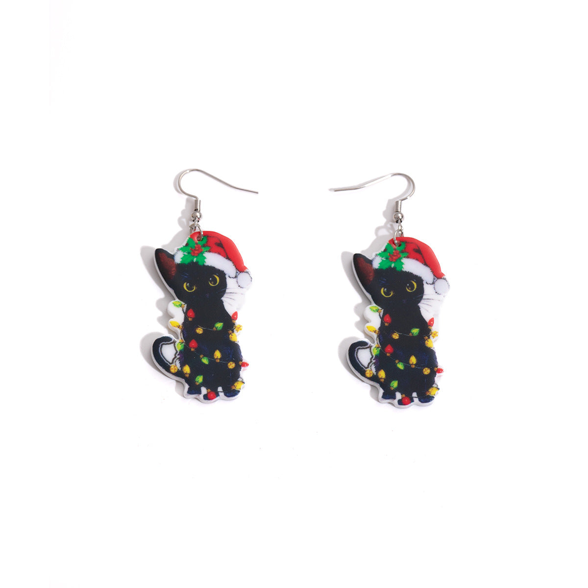 1 Pair Acrylic Christmas Earrings, Cute Cat Design, Unique Fashion Creative Statement Dangles
