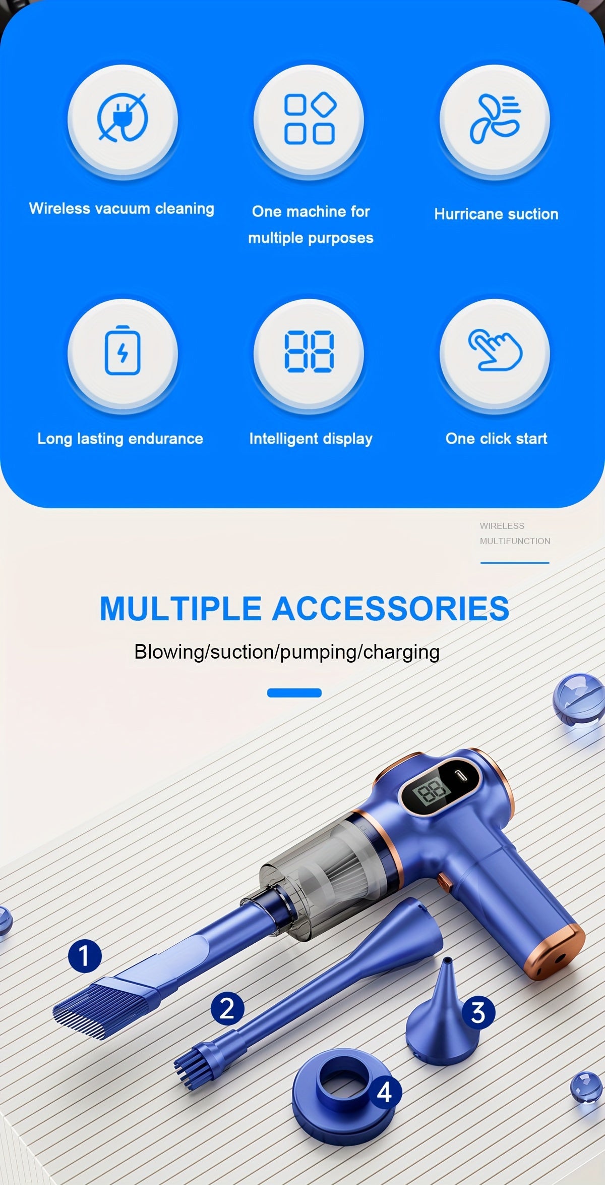 4000mAh High-Power Portable Vacuum Cleaner - Strong 45W Suction, 3.5Pa Pressure, USB Rechargeable, Lightweight, Cordless, Multi-Surface Cleaning for Household, Automotive, Office - Ideal for Quick Cleanups and Pet Owners