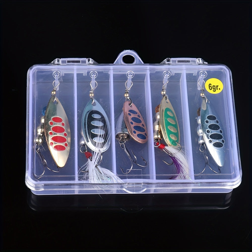 5pcs Mixed Color Spinner Baits - Durable Iron Fishing Lures for Hunting & Fishing
