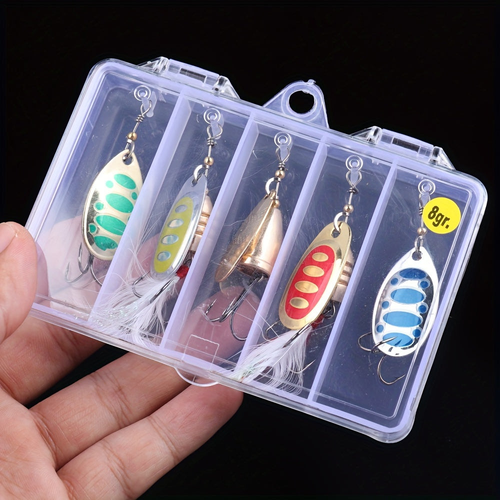 5pcs Mixed Color Spinner Baits - Durable Iron Fishing Lures for Hunting & Fishing