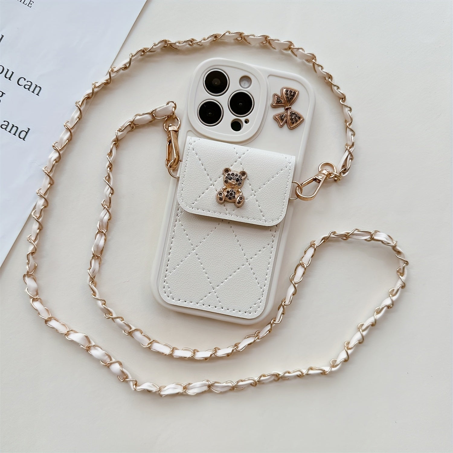 3D Cartoon Bear with Bowknot Mobile Phone Case, with Lanyard, Suitable for iPhone 16/15Promax/15/16plus/14 with Lanyard, Can be Carried Diagonally, 12/13promax Full Cover Soft Case 11 Protective Case Coin Wallet