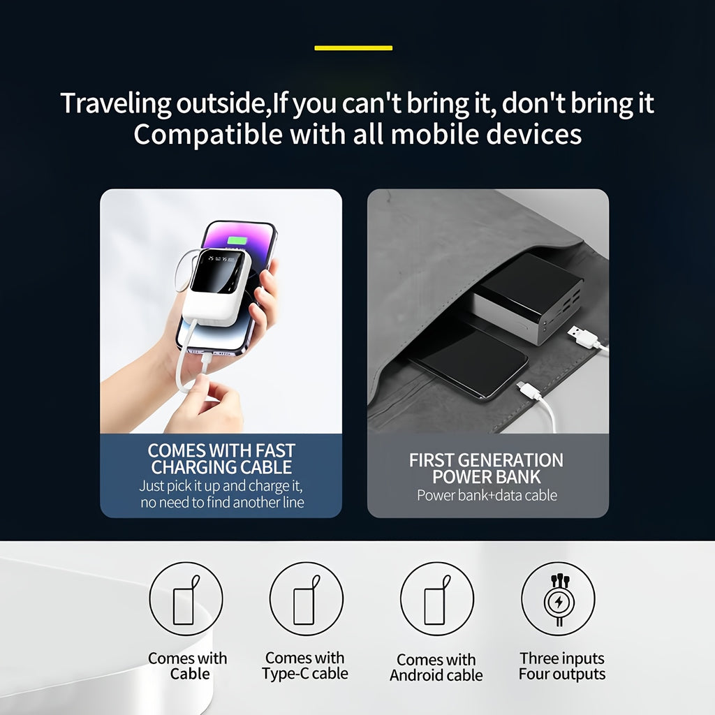 10000mAh Power Bank, 66W PD 3.0+QC 4.0 Fast Charging Portable Charger with Built-in Lightning & USB-C In&Out Cables, Battery Pack for iPhone 16/15/14 Series, Galaxy, iPad, AirPods, Portable Phone Charger, Onthego Power, Emerg