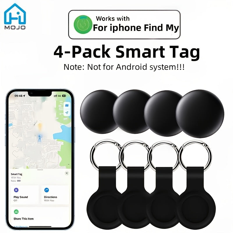 4pcs Smart tag A-Tracker, Wireless wallet tracker for iPhone Find My APP(just for iOS, not for Android), Worldwide positioning tracking Lost items, for key, Car, Pet, luggage, backpacks, suitcases, replaceable battery, No mon