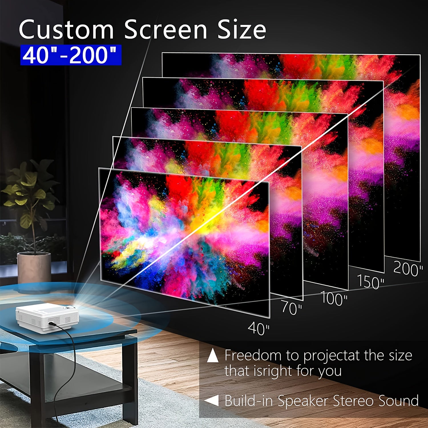 4K Projector with WiFi Portable Native 1080P Projector Outdoor Movie Projectors for Home Cinema Mini Projector Compatible with HDTV, USB, AV, Fire Stick, PS5, Projector for Smartphone Office Electronics Projector