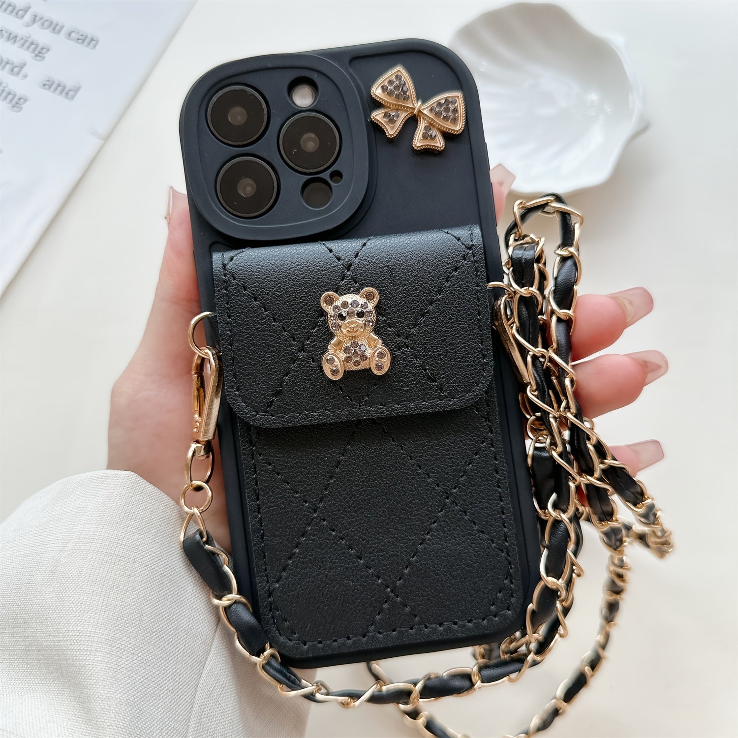 3D Cartoon Bear with Bowknot Mobile Phone Case, with Lanyard, Suitable for iPhone 16/15Promax/15/16plus/14 with Lanyard, Can be Carried Diagonally, 12/13promax Full Cover Soft Case 11 Protective Case Coin Wallet