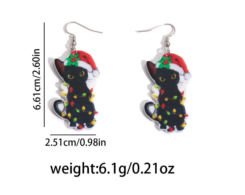 1 Pair Acrylic Christmas Earrings, Cute Cat Design, Unique Fashion Creative Statement Dangles
