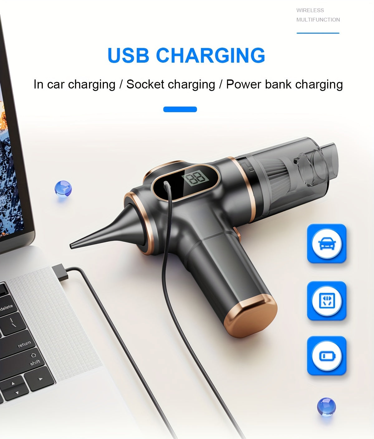 4000mAh High-Power Portable Vacuum Cleaner - Strong 45W Suction, 3.5Pa Pressure, USB Rechargeable, Lightweight, Cordless, Multi-Surface Cleaning for Household, Automotive, Office - Ideal for Quick Cleanups and Pet Owners