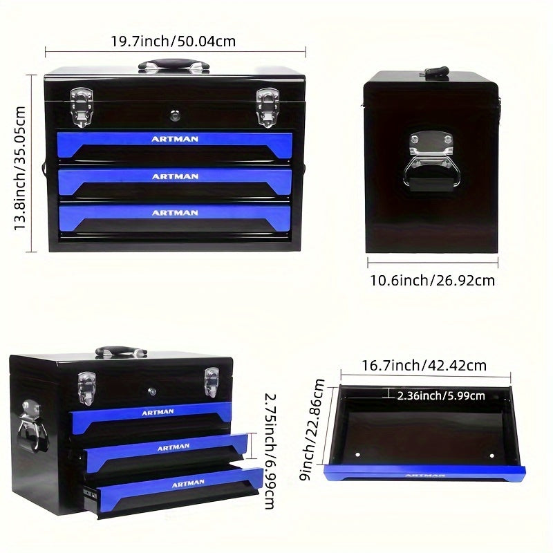 239/439pcs Mechanic'S Tool Collection, Home Tool Kit Featuring a Sturdy 3-Drawer Metal Storage Box, Portable Toolbox Suitable for Home And Automotive Repairs.