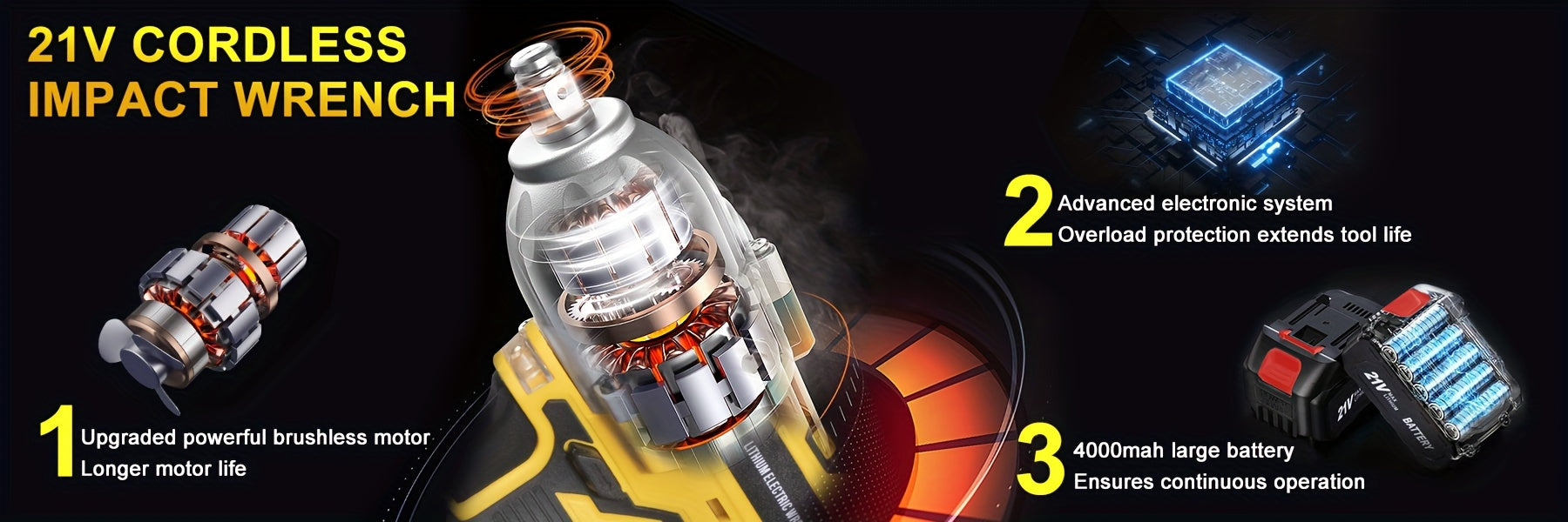 21V 4000MAH Cordless Impact Wrench and Drill Set, Brushless Power Impact Gun with Electric Drill Kit, Portable Tool Bag and Accessories for Automotive and Home Use