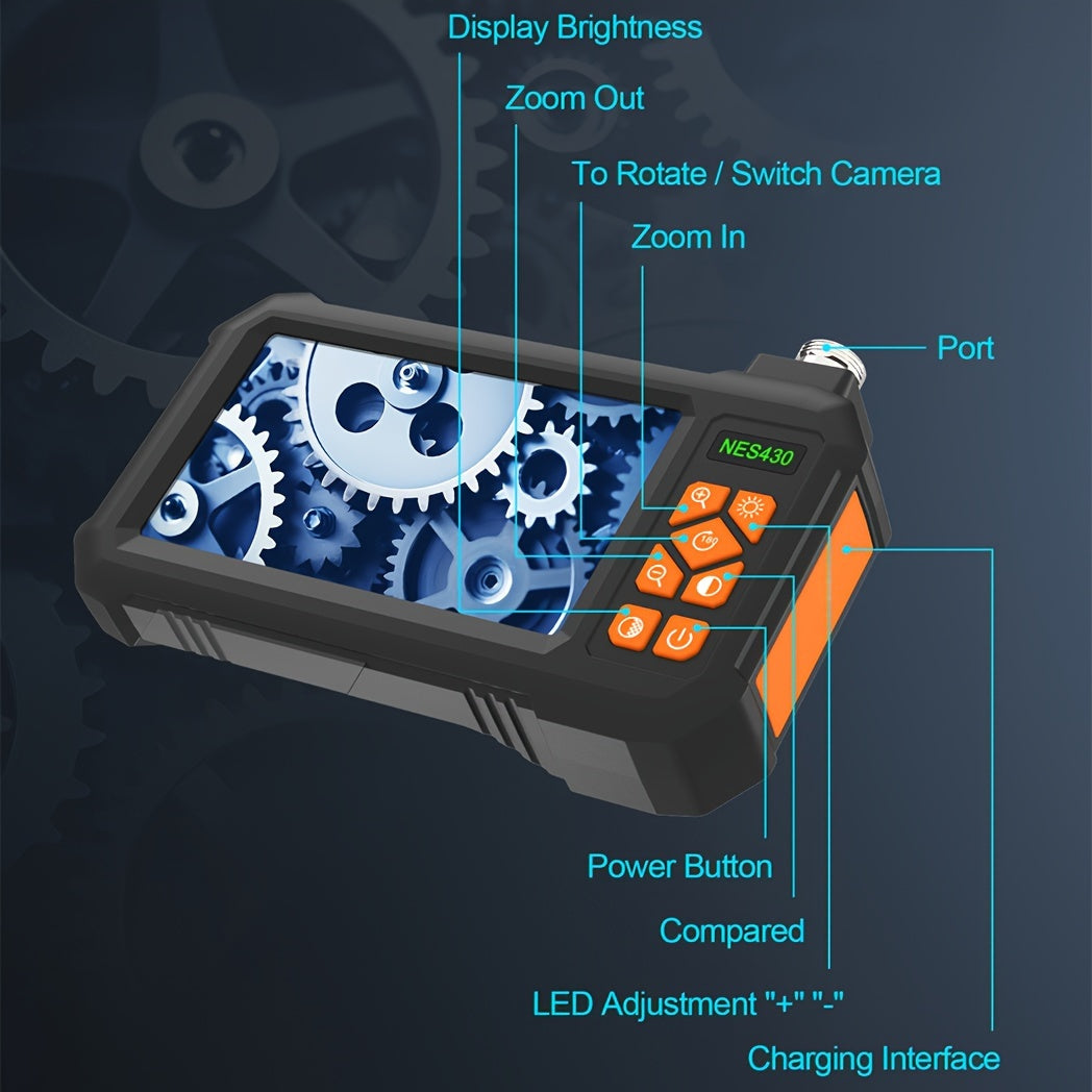 4. 3" IPS HD Borescope Camera with High-Quality 1080P Lens and Bright Headlight for Automotive and House Pipe Inspection