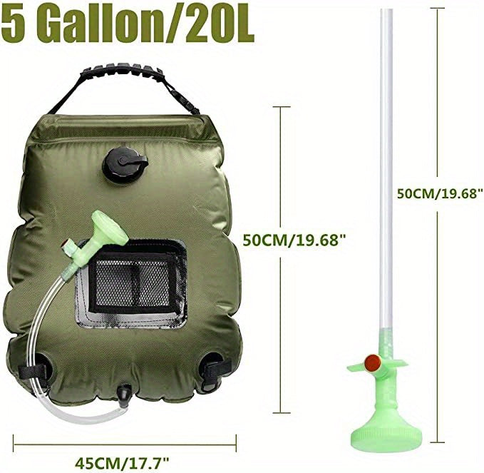 5 Gallon Solar-Powered Portable Shower Bag - Rapid Heating, Removable Hose & Adjustable Showerhead for Ultimate Outdoor Hygiene on Camping, Hiking, Beach Trips