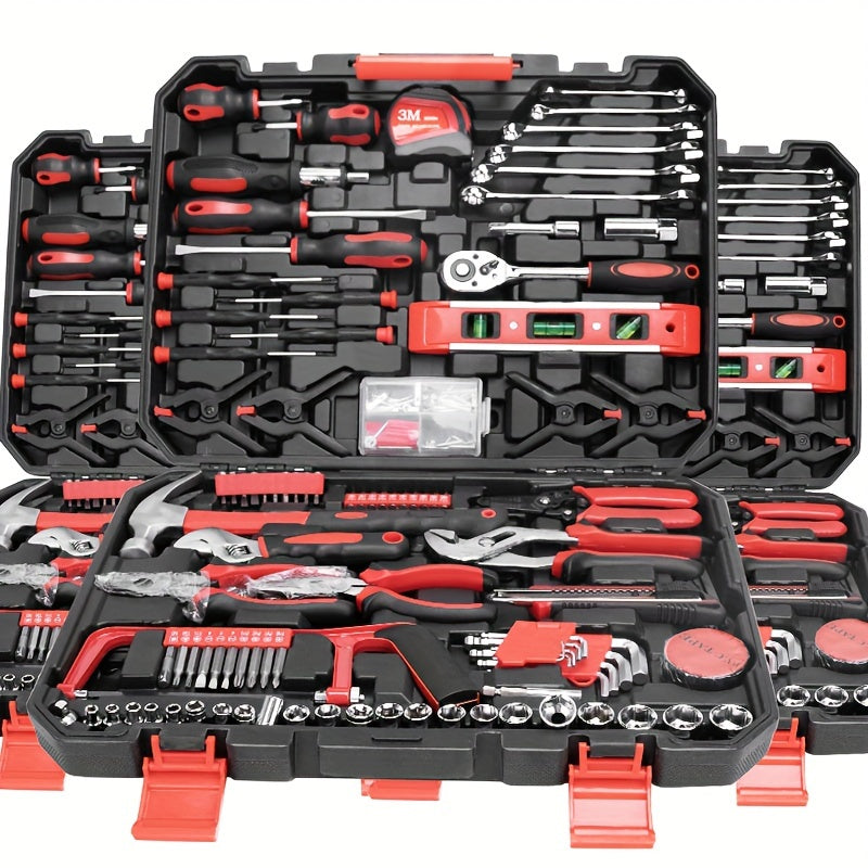239/439pcs Mechanic'S Tool Collection, Home Tool Kit Featuring a Sturdy 3-Drawer Metal Storage Box, Portable Toolbox Suitable for Home And Automotive Repairs.