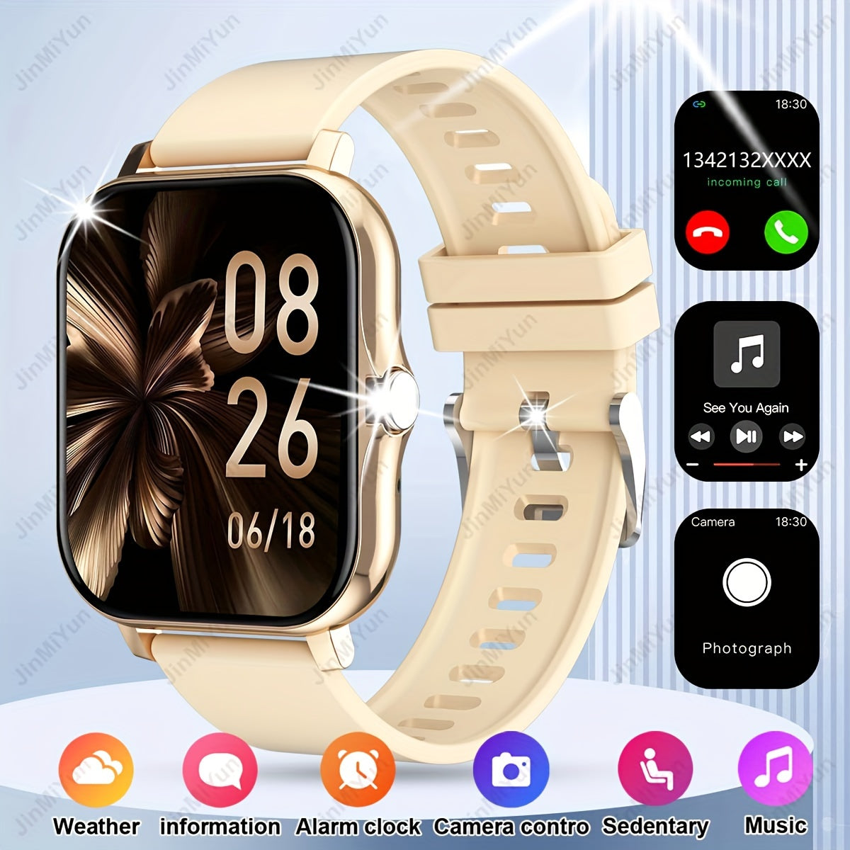4.65cm Full Touch Screen Sports Smartwatch - Wireless Calling, Message Alerts, Multiple Sport Modes, Music Playback & Fitness Tracker - for Android & for iPhone
