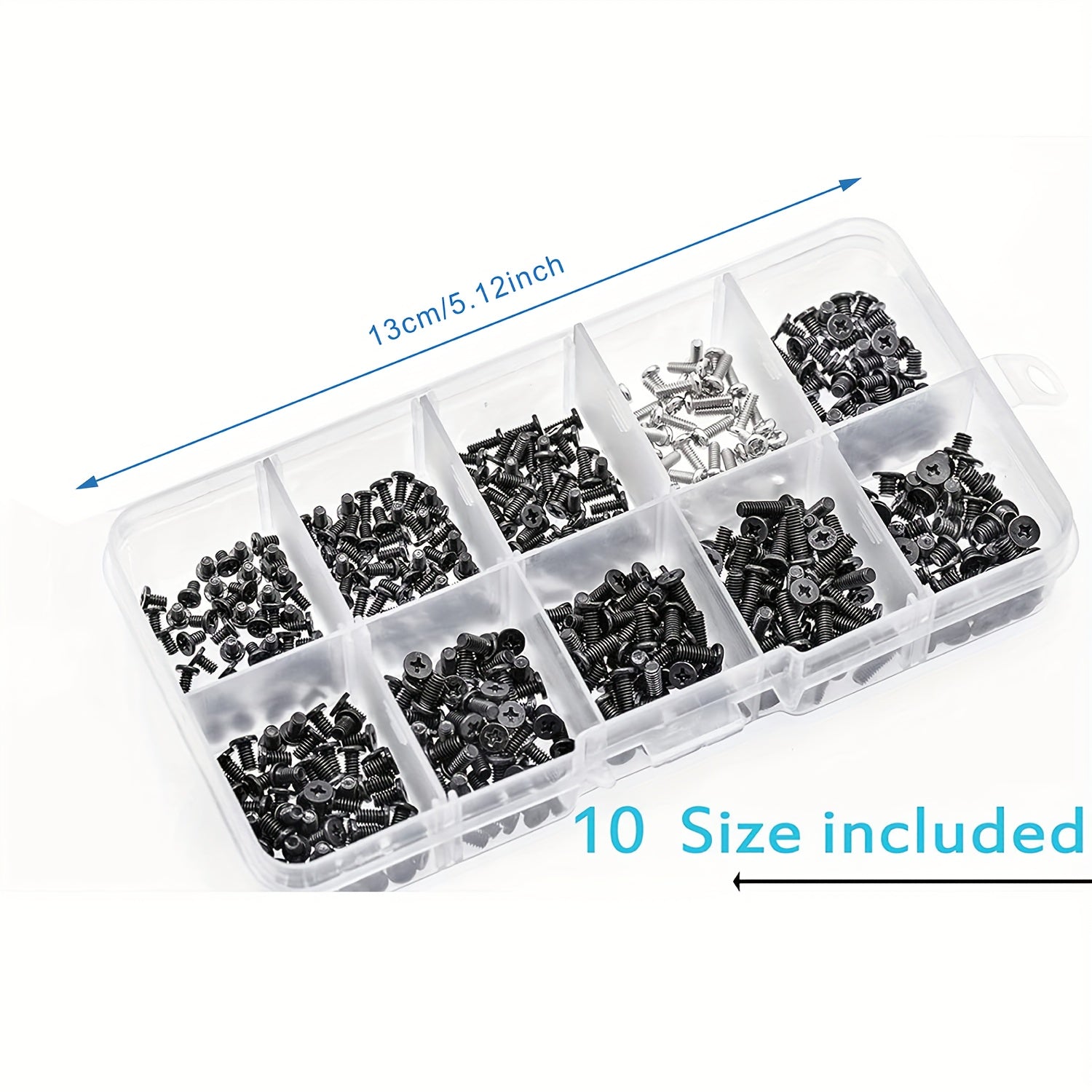 500pcs Set Screws Assortment Kit - Galvanized Iron Flat Head Phillips Drive Screws - Fully Threaded, Low Profile, for Use in Plastic, Right Hand Thread Direction - Extensive Application in Electronics Repair