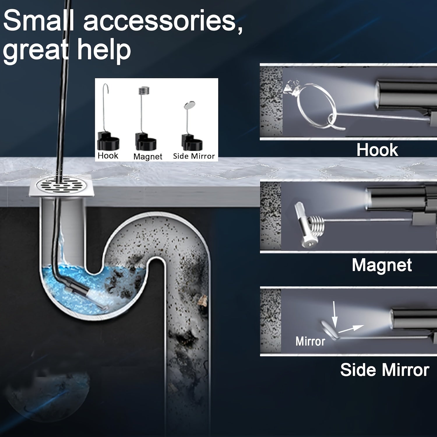 4. 3" IPS HD Borescope Camera with High-Quality 1080P Lens and Bright Headlight for Automotive and House Pipe Inspection