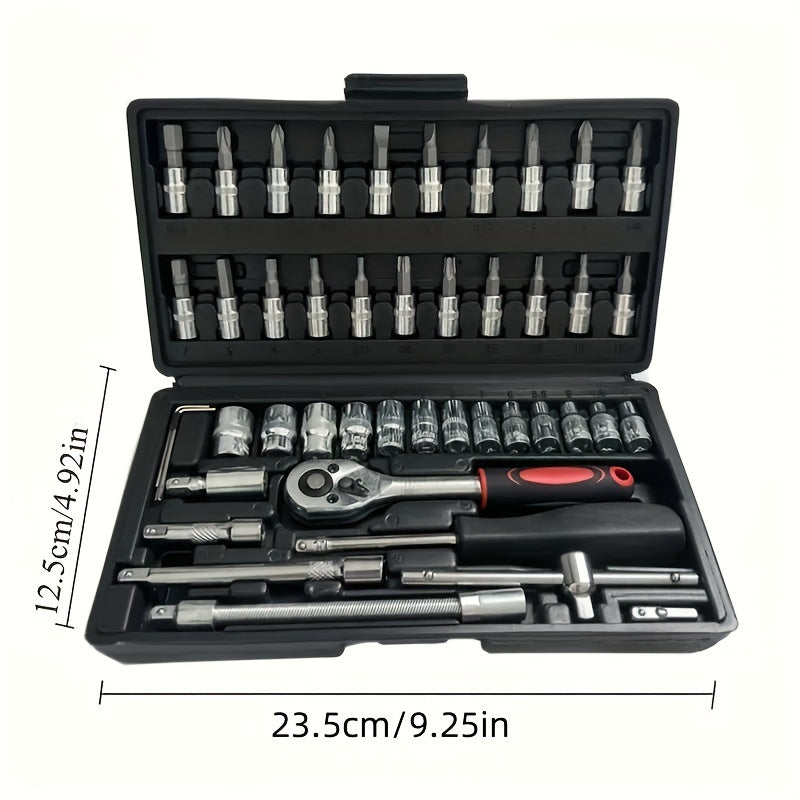 46-Piece Socket Wrench Set - Fast and Efficient, Compact and Portable, Perfect for Automotive Repair and Maintenance, Multi-Functional and Versatile Ratchet Screwdriver Combination Tool - Comprehensive and Complete Kit for Qu