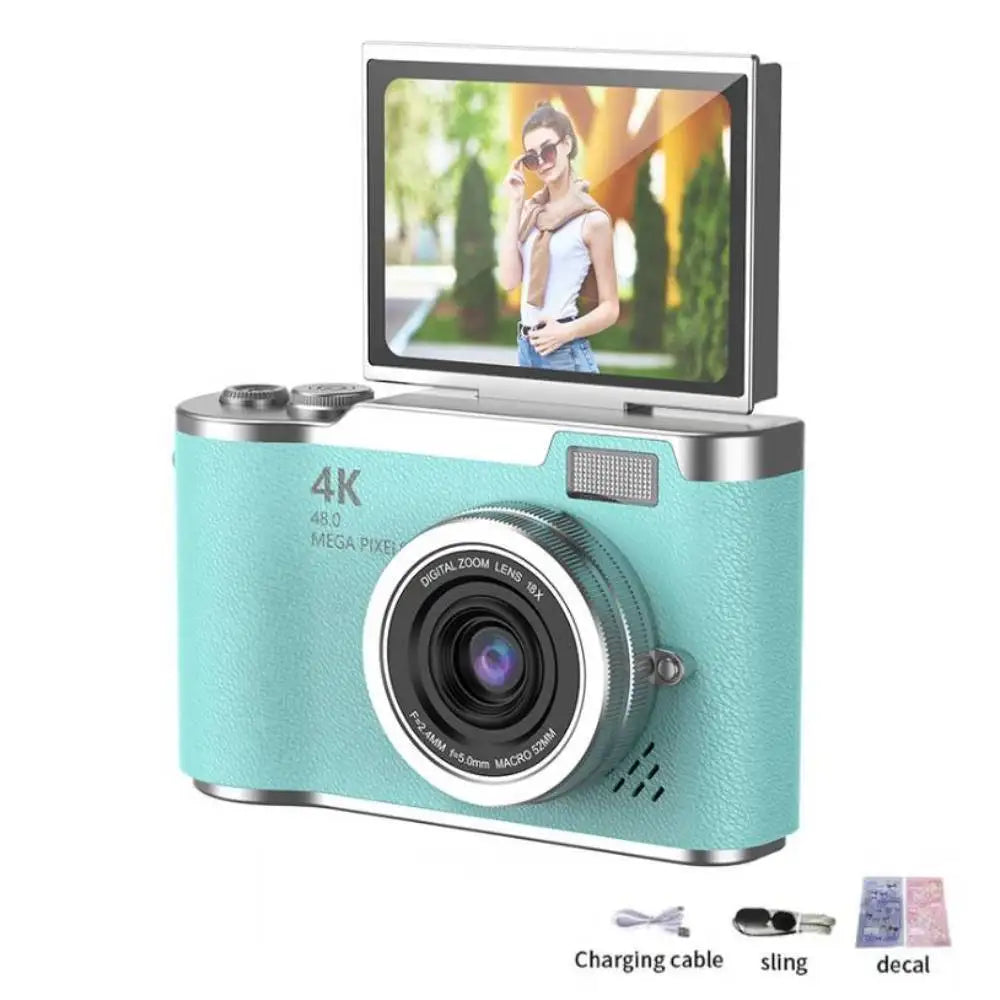 4K Digital Camera CCD 180° Flip Screen Selfie Camera 8X Digital Zoom 48MP Portable Digital Photography Camera with 32G Card