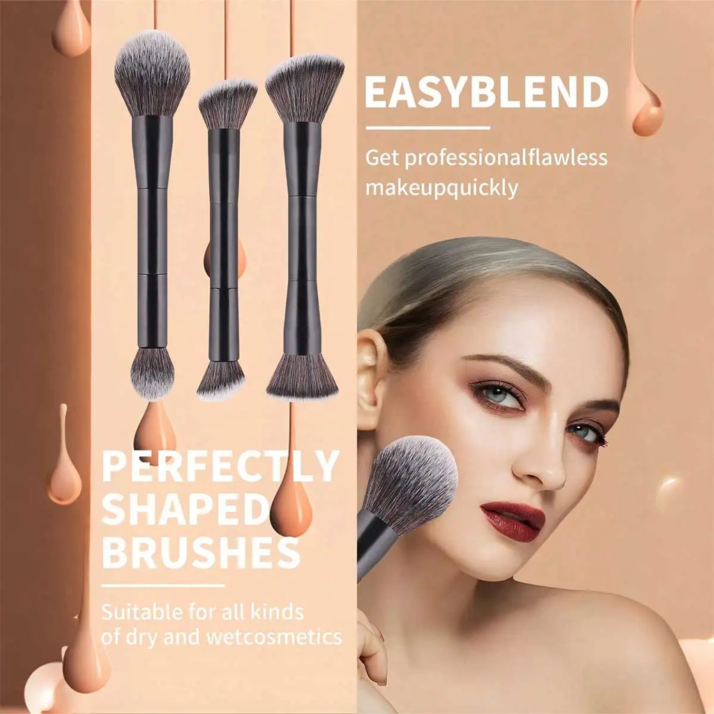 3pcs Professional Aluminum Tube Makeup Brush Set, Soft Foundation Brush, Blush Brush, Powder Brush, Concealer Brush