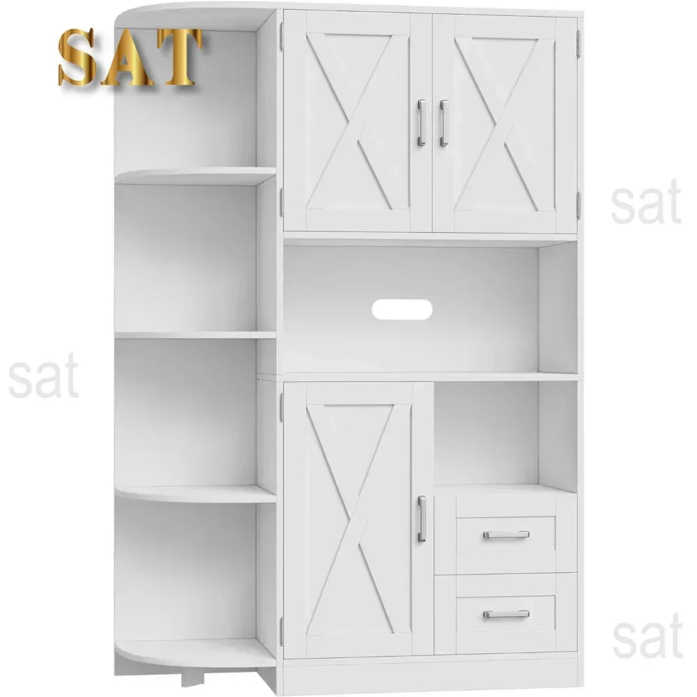 # Hot 60.4" Kitchen Storage Cabinet, Freestanding Kitchen Shelves With Doors And Shelves, Dining Sideboard With Microwave Shelf,