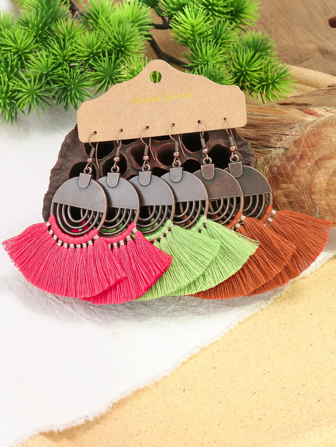 Bohemian Holiday Earring Set Metal Disc Multi color Tassel Earrings Party Party Gifts Daily Wear