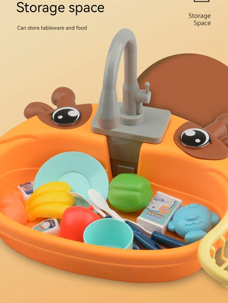 Children Play House Simulated Kitchen Dishwasher Sink Hand Basin Electric Circulating Water Kitchen Set Boy Girl Birthday Gifts