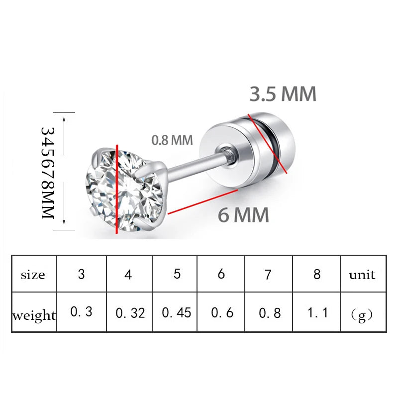 1 piece Medical Stainless Steel Crystal Zircon Ear Studs Earrings Tragus Cartilage Hypoallergenic Screws Piercing Jewelry