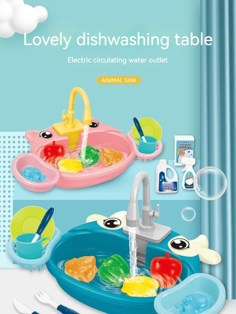 Children Play House Simulated Kitchen Dishwasher Sink Hand Basin Electric Circulating Water Kitchen Set Boy Girl Birthday Gifts