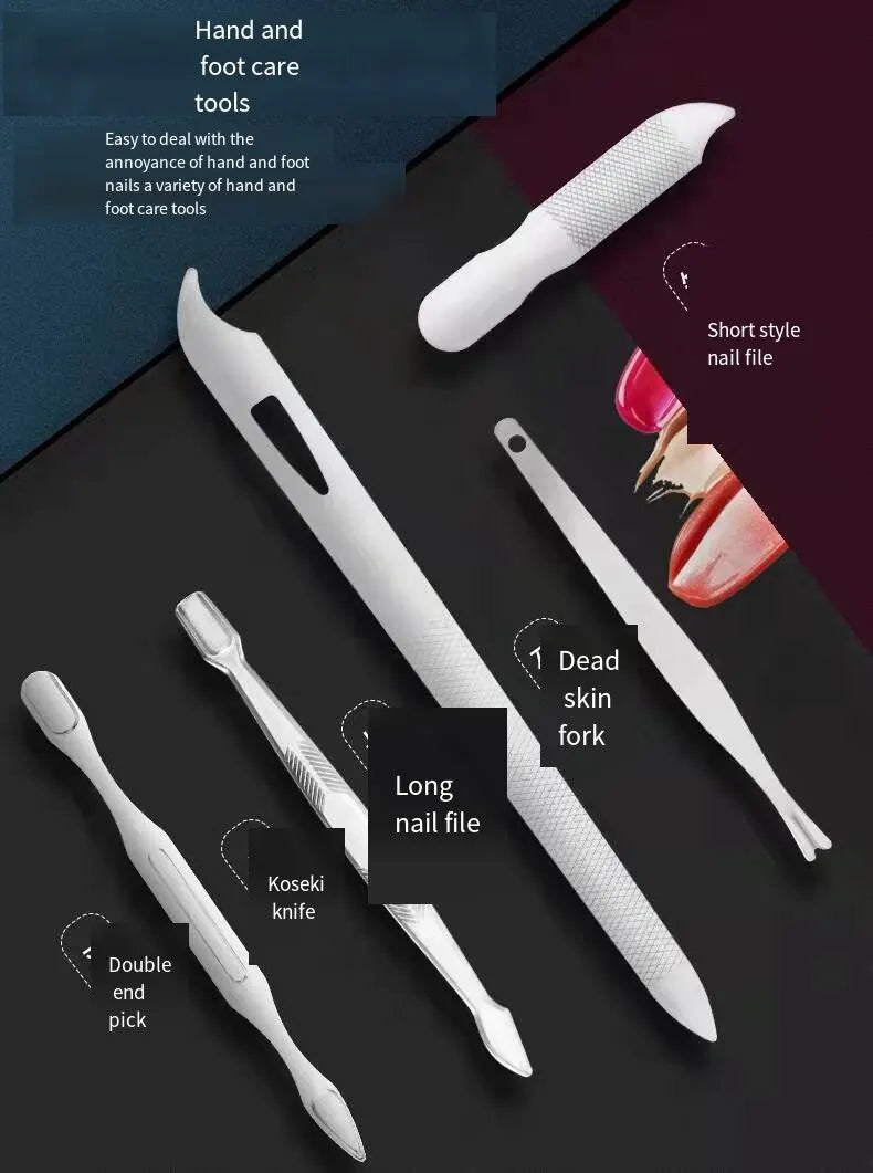 19PCS Professional Pedicure Nail Scissors Tool Nail Clipper Set Stainless Steel Manicure Cutter Trimmer Ear Spoon Nail Clipper