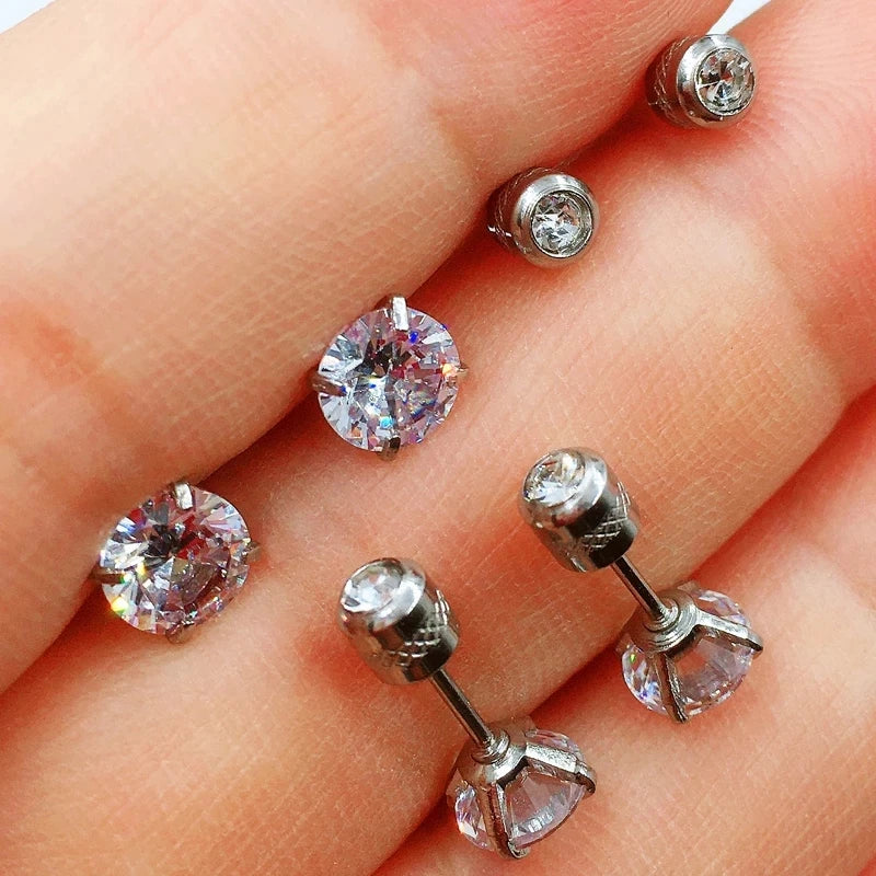 1 piece Medical Stainless Steel Crystal Zircon Ear Studs Earrings Tragus Cartilage Hypoallergenic Screws Piercing Jewelry
