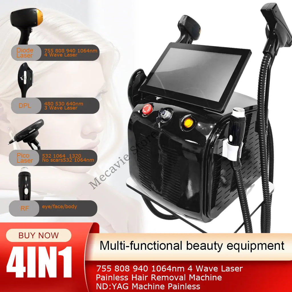 4in1 Soprano Titanium Ice Platinum RF Diode 755 808 940 1064nm 4 Wave Laser ND:YAG Machine Painless Hair Removal Machine 2025