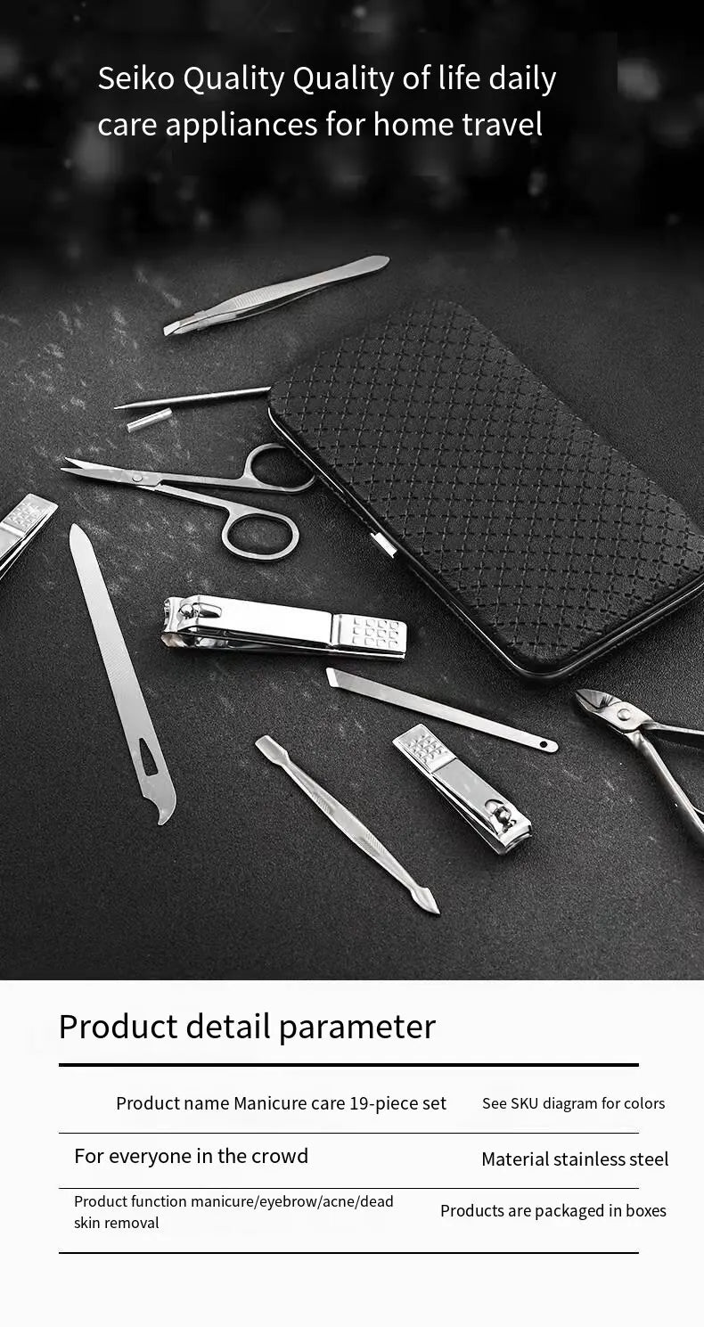 19PCS Professional Pedicure Nail Scissors Tool Nail Clipper Set Stainless Steel Manicure Cutter Trimmer Ear Spoon Nail Clipper