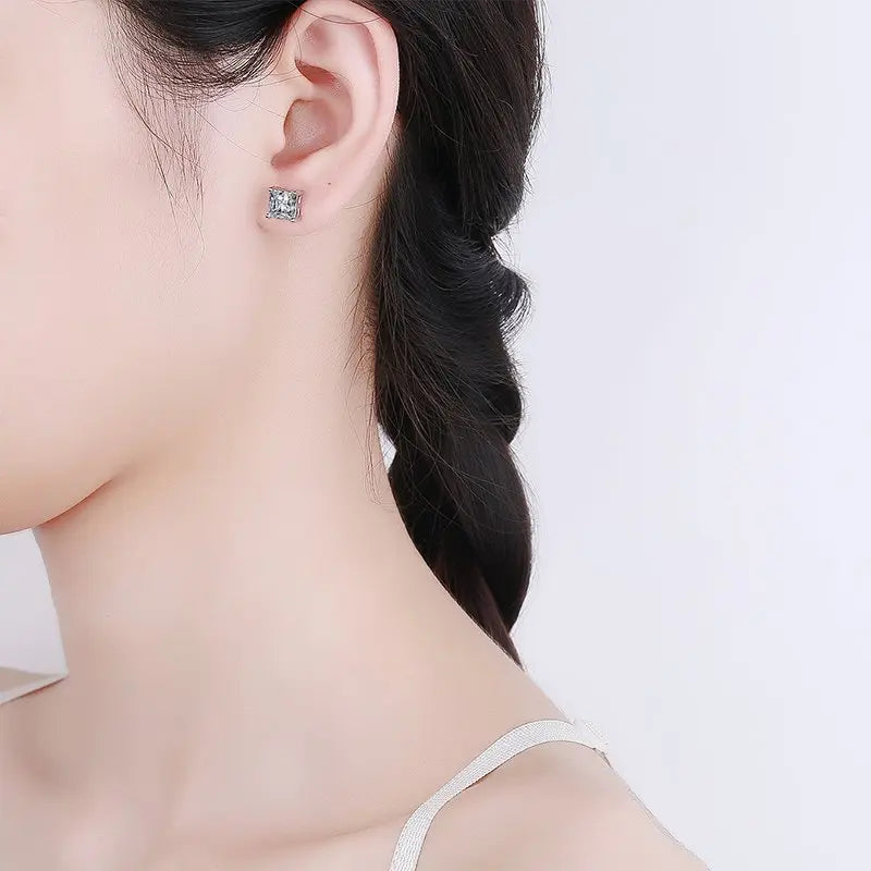 Dazzling square zirconia magnetic earrings ,Ear Clip Earrings For Men Without Ear Holes- sparkling earring jewelry - elegant