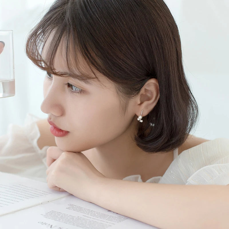 Modian Classic 925 Sterling Silver Temperament Ear Pin for Women Fashion Elegant Pearl Geometric Stud Earring Fine Jewelry