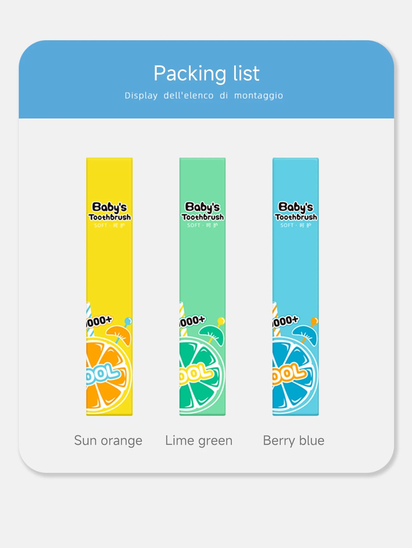 Children 3-12 years old ten thousand hair soft bristle toothbrush three colors available. Brush head with dust jacket