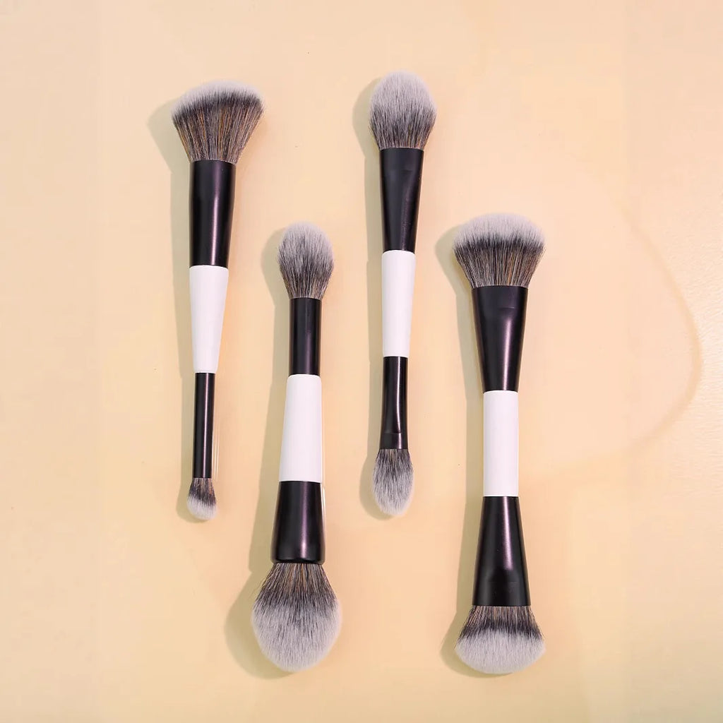 4Pcs Double Sided Makeup Brush Set For Foundation Contour Blending Highlight Powder Blush Applicator